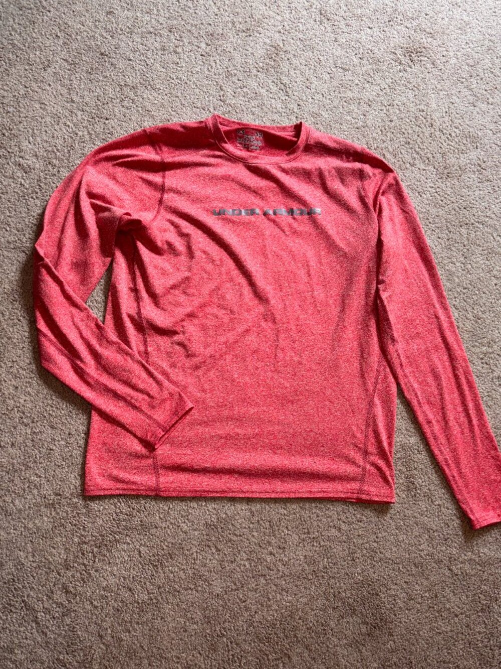 Men's Coral Marled Under Armour Fitted Heat Gear Long Sleeve T-Shirt L